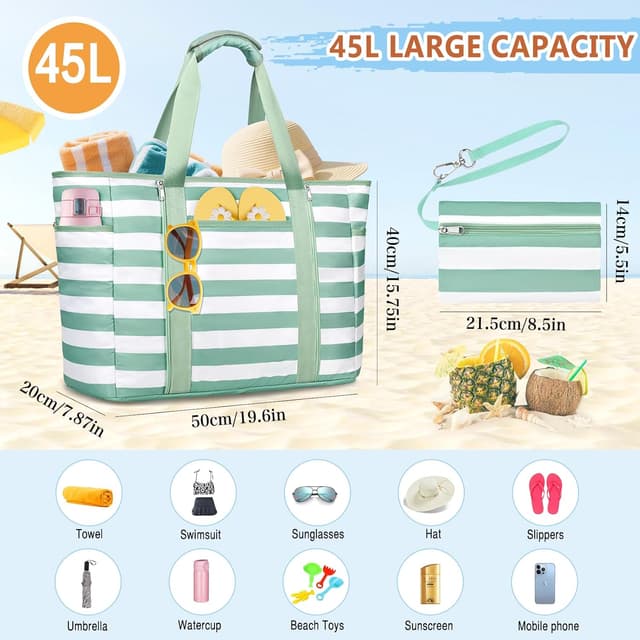 Thumbnail 6 de KTUEOV Sac de plage femme XXL 45 L pliable avec compartiment humide et poches multiples