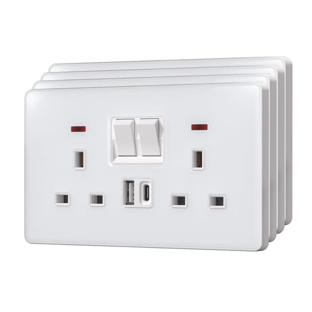 Thumbnail 6 de BSEED plug socket with 20W USB-C fast charging (switched), 1-gang UK standard, grey glass panel
