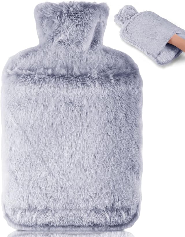 Detalle de BOLEi 2L Hot Water Bottle with Luxury Cosy Faux Fur Cover (Blue) – Leakproof large warmth for neck, shoulders, hands & feet