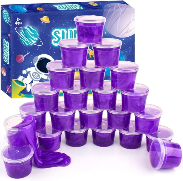 Detalle de Galaxy Slime 24 Pack (Purple) – Non-sticky, soft & smooth mini slime party favours