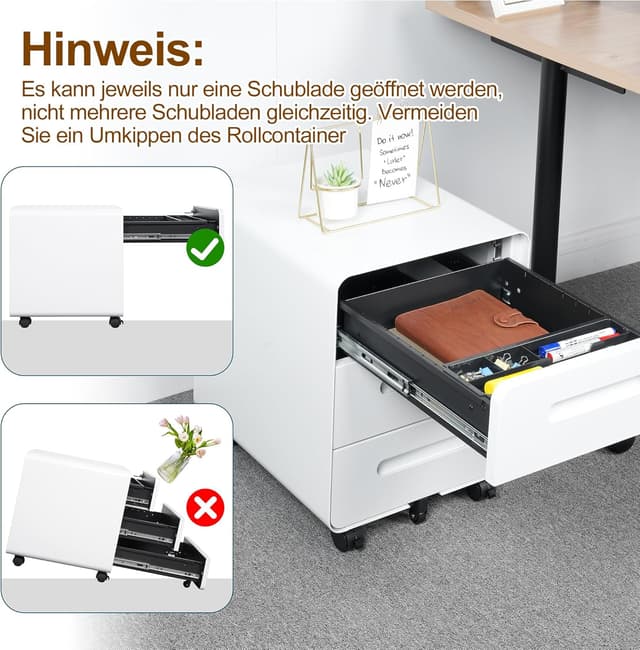 Thumbnail 5 de HOMSTEEL Rollcontainer Mobiler Aktenschrank