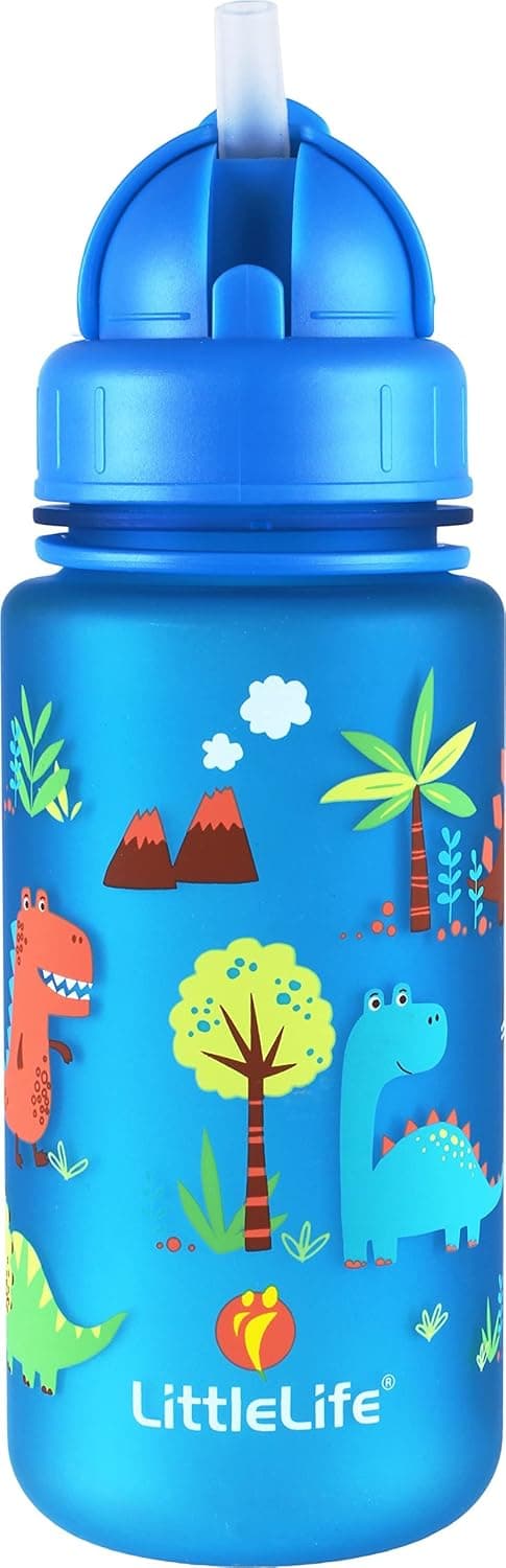 Detalle de LittleLife Children’s Water Bottle (400ml) with Easy-Access Lid & Straw, Blue Dinosaurs