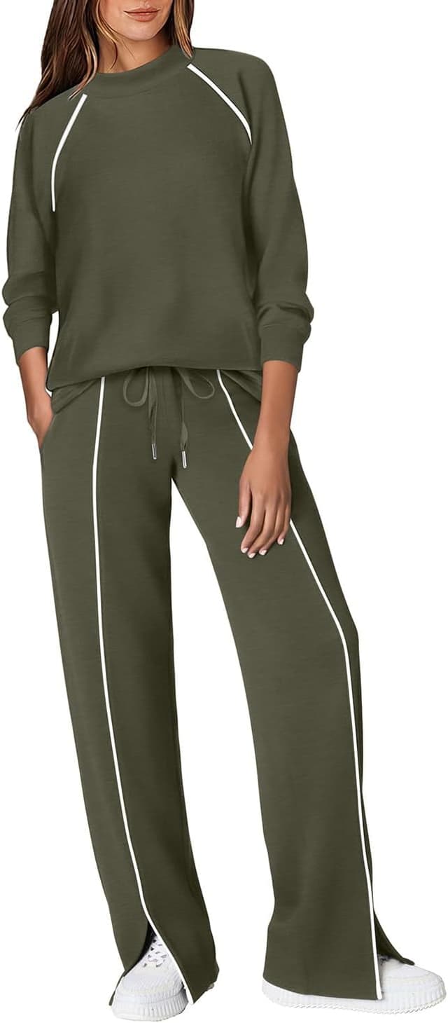 Detalle de WIHOLL Women’s 2-Piece Lounge Set with Wide-Leg Pants for Fall