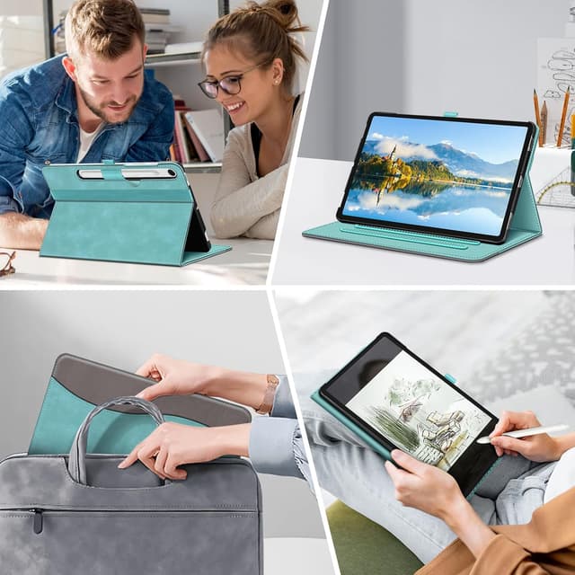 Detalle de Fintie Schutzhülle für Samsung Galaxy Tab S10 Lite/S10 FE/S9 FE 10,9", & S9 11", (Jeansoptik Türkis) – Multi-Winkel Folio mit Dokumentenfach