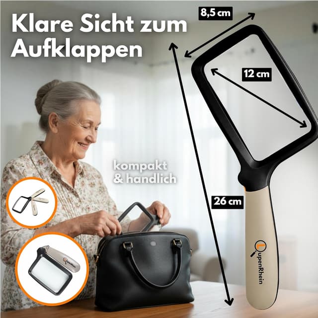 Detalle 2 de LupenRhein® Lupe mit Licht (3x) – klappbare Leselupe mit dimmbarem LED-Licht inkl. Batterien