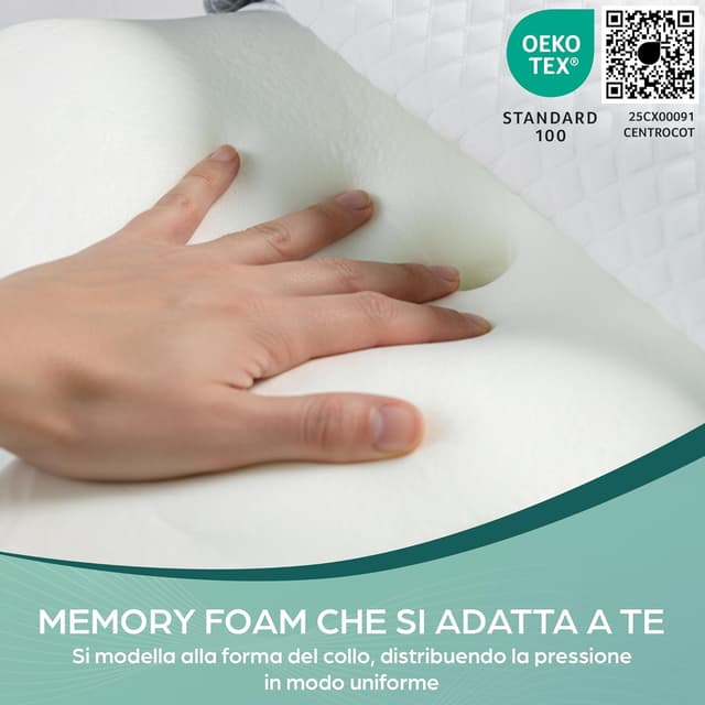 Detalle de Flowen Cuscino Cervicale in Memory Foam: guanciale ergonomico per supporto al collo e notti più comode