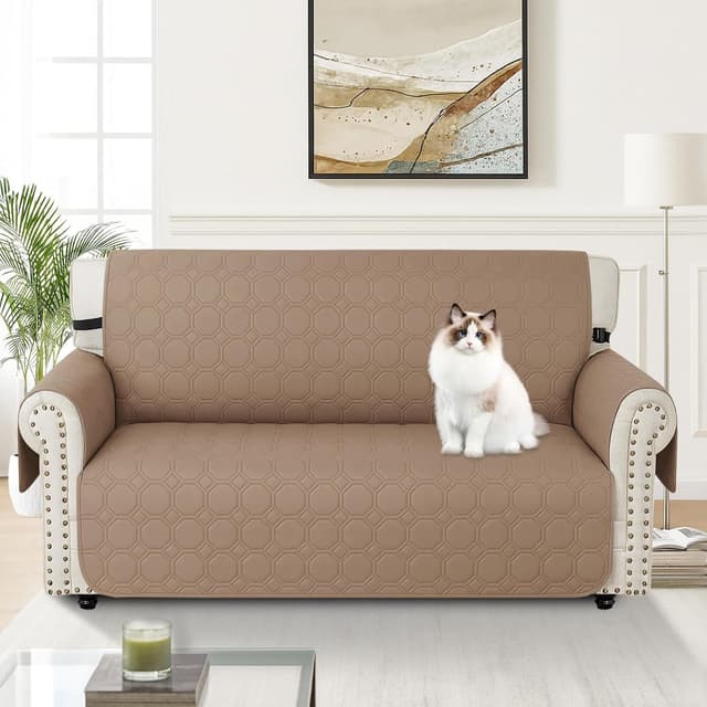 Detalle de Ystyle copridivano impermeabile 1 posto con braccioli, antiscivolo e tasca laterale – caffè chiaro