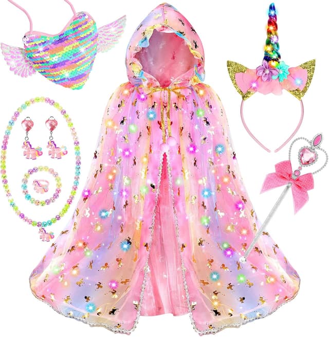Detalle de Fedio Princess Unicorn Light-Up Dress Up Cape Set for Girls (Ages 3–8)