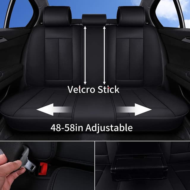 Detalle 2 de Coverado Car Seat Covers 5 Pieces Full Set Universal Waterproof Nappa Leather Auto Seat Protectors (Black)