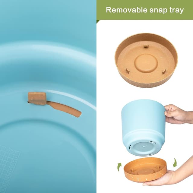 Detalle de QCQHDU 16.5cm Plant Pot (2 Pack) with Drainage Holes & Saucer – LightBlue