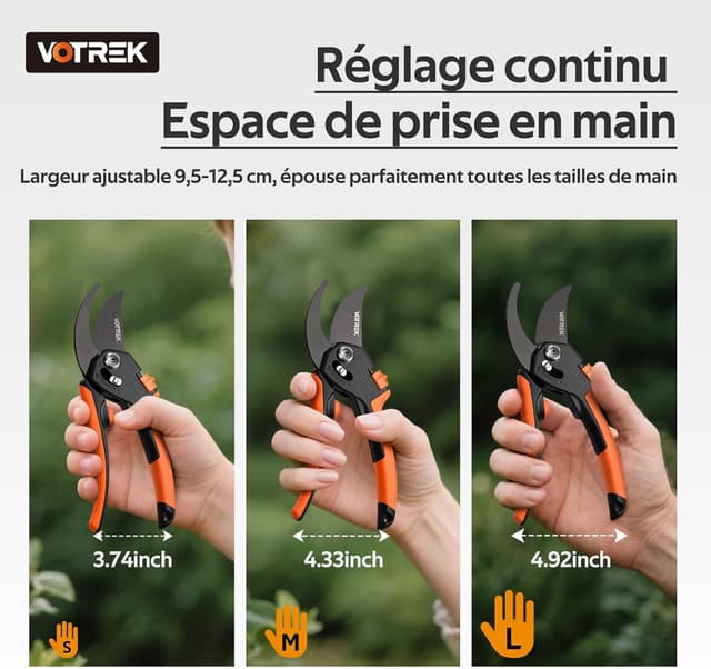 Thumbnail 3 de VOTREK Sécateur Bypass Pro 21,5 cm — sécateur ergonomique pour mains fragiles ✂