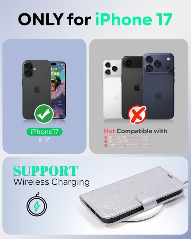 Detalle 2 de OCASE Hülle für iPhone 17 5G mit Kartenfach, Magnet & Standfunktion (silber)