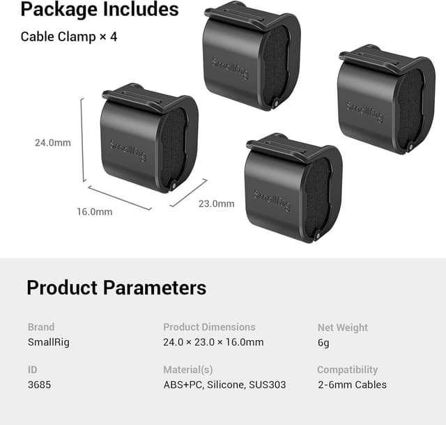Thumbnail 4 de SMALLRIG 3685 pince câble 4 pièces