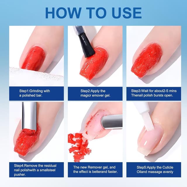 Detalle de Aubeifou Magic Nagellackentferner-Set (2x15 ml) zum Entfernen von Gellack – mit Hautschieber & Nagelschaber