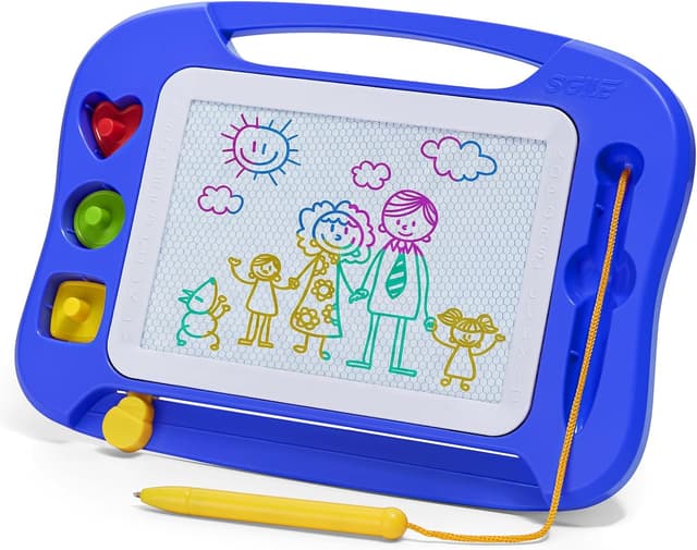 Detalle de SGILE magnetische Maltafel Zaubertafel Kinder (blau) – mit Stift, 3 magnetischen Stempeln, ab 2 Jahren