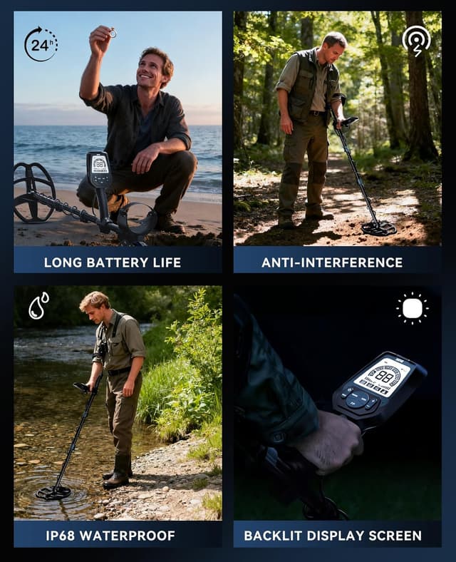 Thumbnail 6 de SUNPOW Professional Rechargeable Metal Detector for Adults (11" Dual-D Coil, USB-C Fast Charge, IP68)