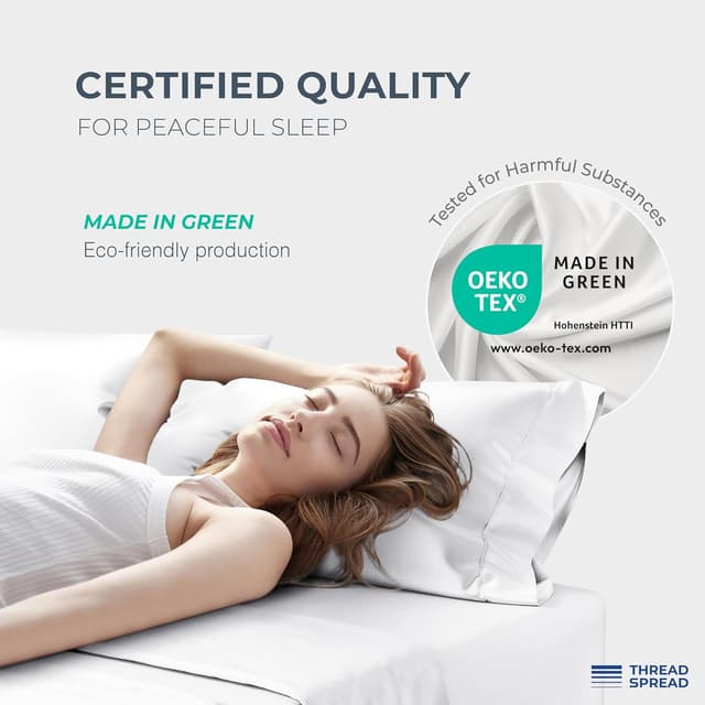 Detalle de Thread Spread 1500 Series 100% Egyptian Cotton King Sheet Set (4-Piece) — White, 17" Deep Pocket