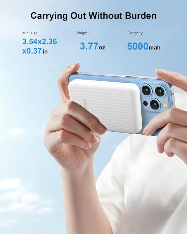 Detalle de Miady 2-Pack Ultra Slim Magnetic Wireless Power Bank (5000mAh) with pass-through charging