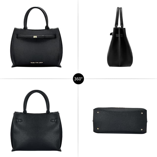 Detalle de VICTORIA HYDE Borsa a mano grande da donna in pelle PU nera (con tracolla regolabile)