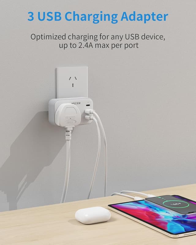 Thumbnail 4 de UK to Australia Plug Adapter with 3 USB