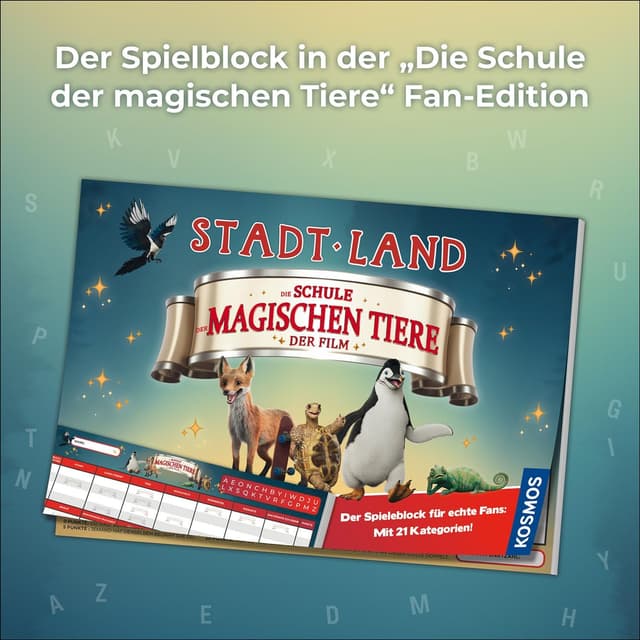 Detalle de Kosmos 684372 „Stadt Land Die Schule der magischen Tiere“ – Spielblock zum Film für 2+ Spieler ab 8