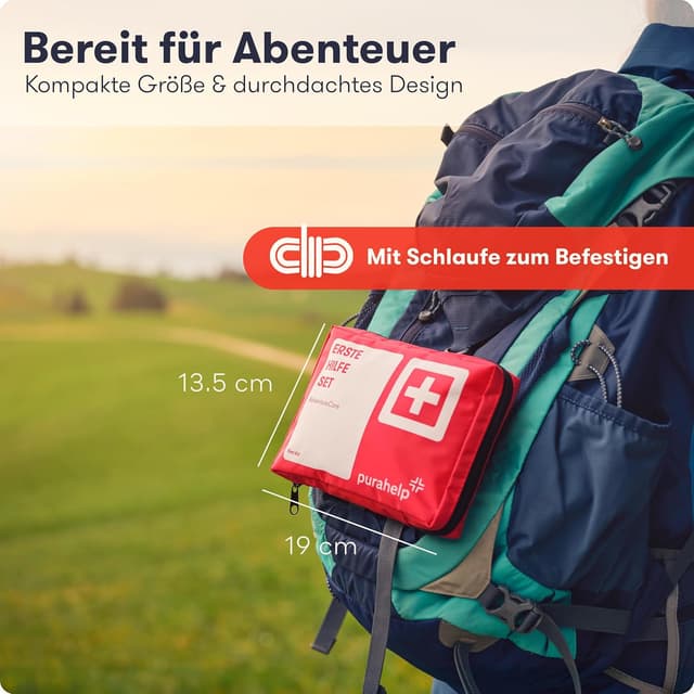 Detalle 2 de Erste Hilfe Set Outdoor „PURAHELP“ – kompakt, leicht und mit 95 Teilen für Wandern, Camping & Fahrrad