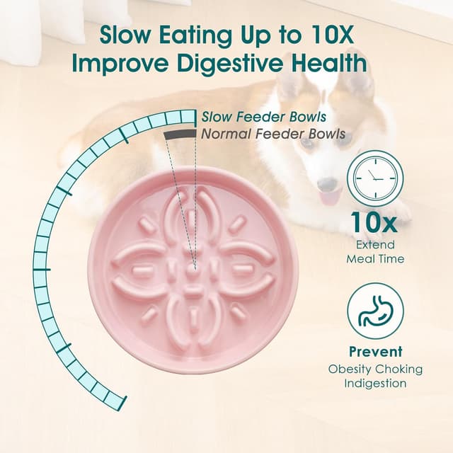 Detalle 2 de Hundenapf Keramik von vancasso (MSGW) Slow-Feeder: Puzzle-Blumenlabyrinth in Pink, 1,5 Tassen