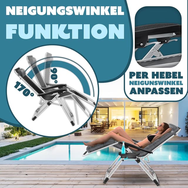 Detalle de KESSER Sonnenliege XXL extra breit mit verstellbarer Rückenlehne, Wetterfest bis 200 kg, Anthrazit