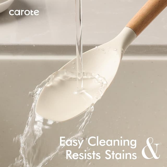 Detalle de CAROTE 22-Piece Silicone Cooking Utensils Set (Up to 446°F) with Wood-Style Handles