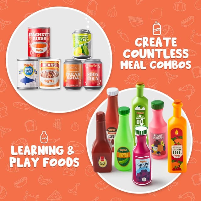 Detalle de JOYIN 30pc Play Food Grocery Cans Set (kitchen accessories) for ages 2–5