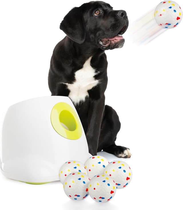 Detalle de ALL FOR PAWS automatischer Hundeballwerfer mit wiederaufladbarem Akku und 6 E-TPU-Bällen für große Hunde
