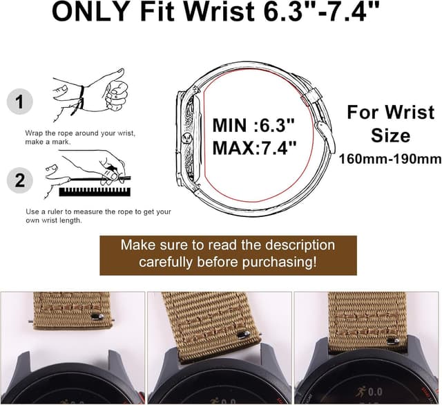 Detalle de EKINGEEK 20mm Quick Release Nylon Watch Strap for Garmin Vivoactive 5/6, Forerunner 55/165/255 & Venu Sq 2 (Khaki/Black)