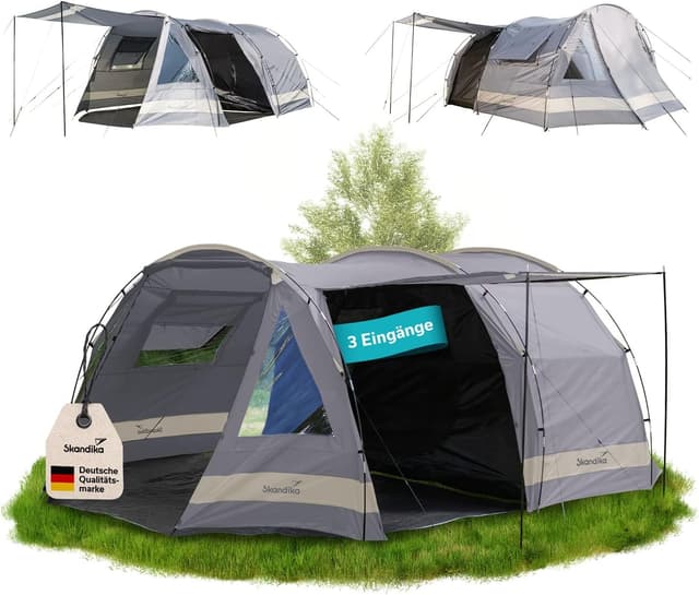 Detalle de Skandika Kambo Tunnelzelt für 4 Personen – Großraum-Familienzelt mit dunkler Schlafkabine