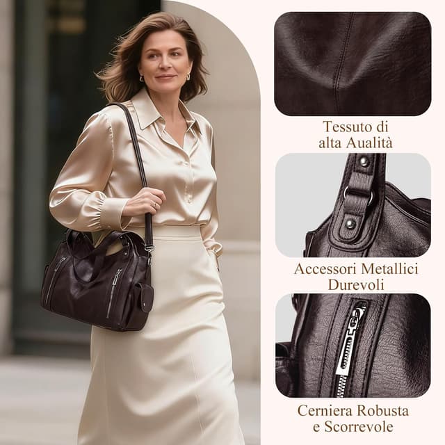 Detalle 2 de VOESLD borsa donna in PU vintage chic con tracolla regolabile