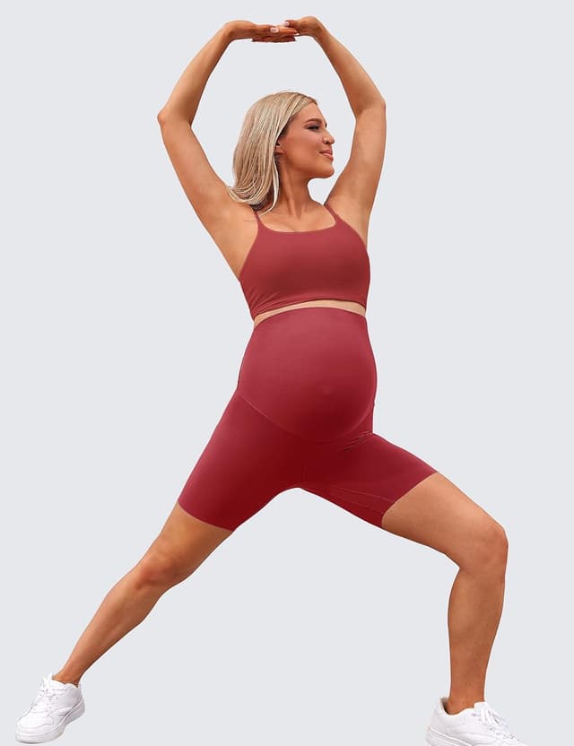 Detalle de BAYDI Clouduxi Umstandsleggings kurz (High Waist) – 15 cm, blickdicht & für Schwangerschaftsyoga