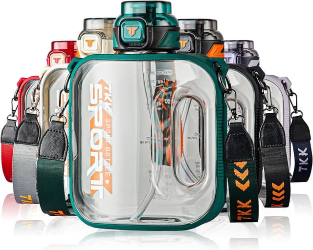 Detalle de TKK 64 oz (1/2-gallon) Half Gallon Water Bottle Jug with Straw (BPA-Free Tritan, Dishwasher Safe) — Green/Teal