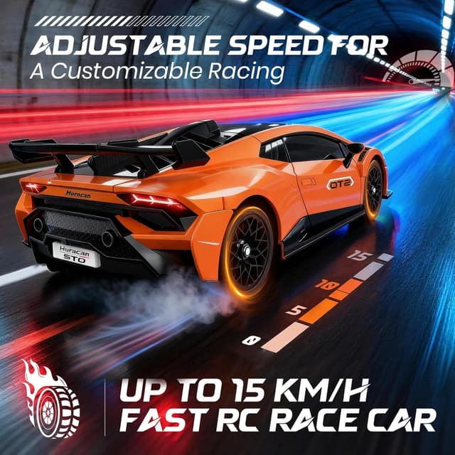 Detalle de LUXOS RC Lamborghini Huracán STO 1:18 Officially Licensed Remote Control Car (Orange) – 15km/h 2.4GHz