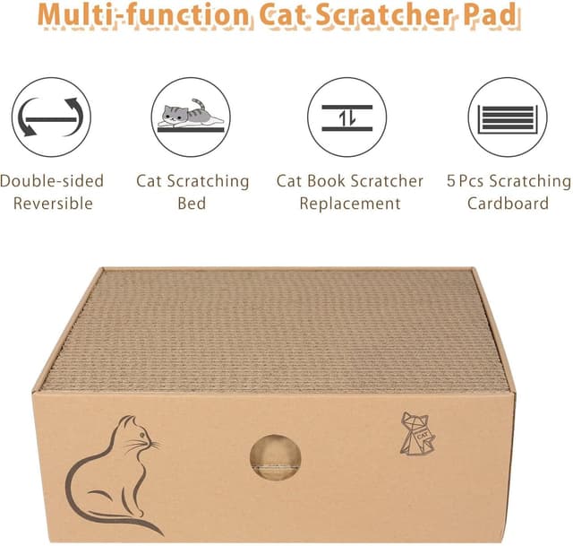 Detalle 2 de MUAEEOK Cat Scratching Board with Box (5 reversible scratch pads) for up to 5kg cats