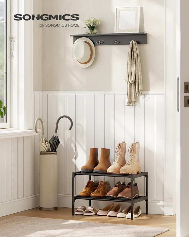 Detalle 2 de SONGMICS Scarpiera slim LSA112BH01 con 2 ripiani, impilabile in metallo (30 x 45 x 31 cm)