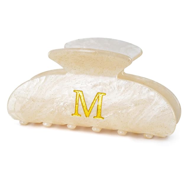Detalle de Fycert Glitter & Acrylic Monogram Hair Claw Clips for Women (Gold, M)