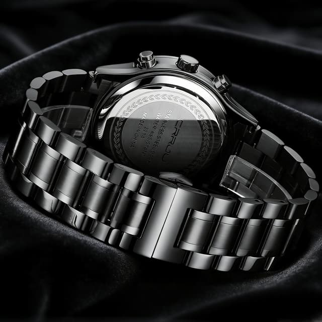 Detalle 2 de CRRJU Herren Chronograph Quarz-Uhr mit Kalender – wasserdichtes Edelstahlarmband im Business-Look