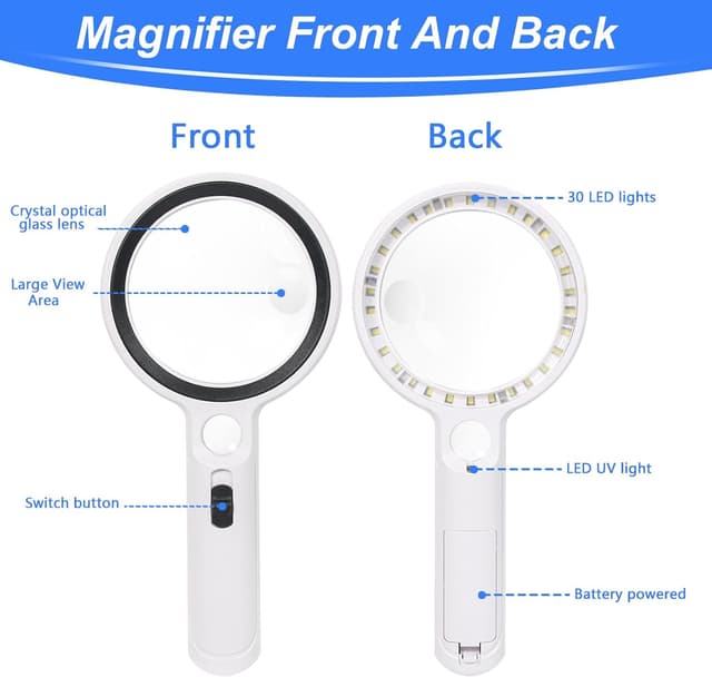 Detalle de Lente d’ingrandimento 30 LED 5x/13x/20x con luce e UV per lettura, ispezione e gioielli