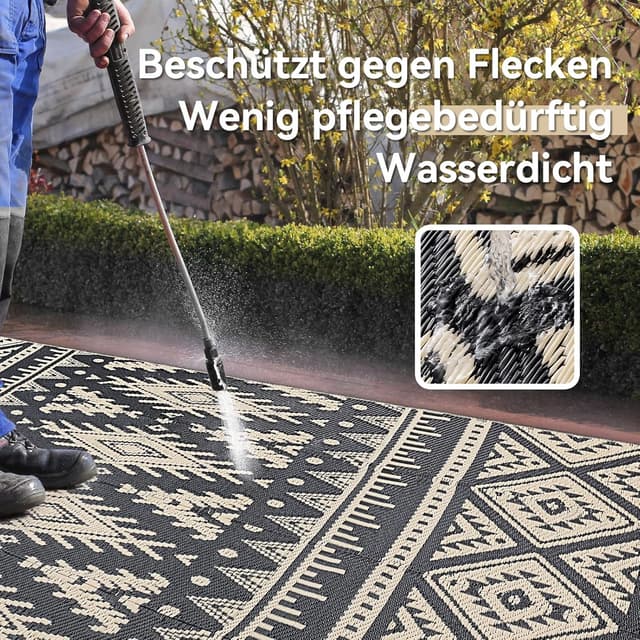 Detalle de Homaxy Outdoor Teppich wetterfest, faltbar & wendbar (120 x 180 cm) in Schwarz & Beige