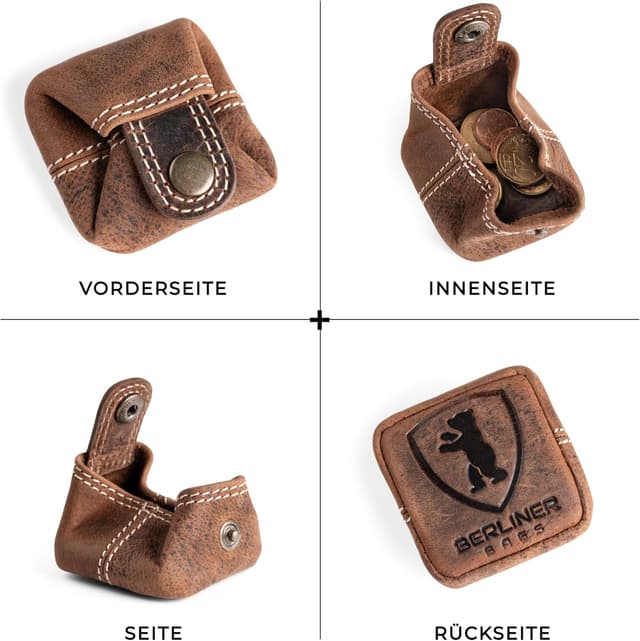 Detalle de Berliner Bags Vintage Kleingeldbörse Lena S – kleine Münzbörse aus Büffelleder (braun)