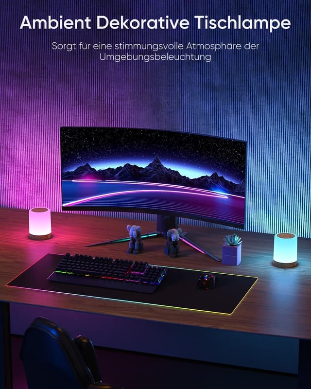 Detalle de LED Touch-Nachttischlampe, dimmbar, 256 RGB Farben & USB-Akku – mit Timing- und Memory-Funktion