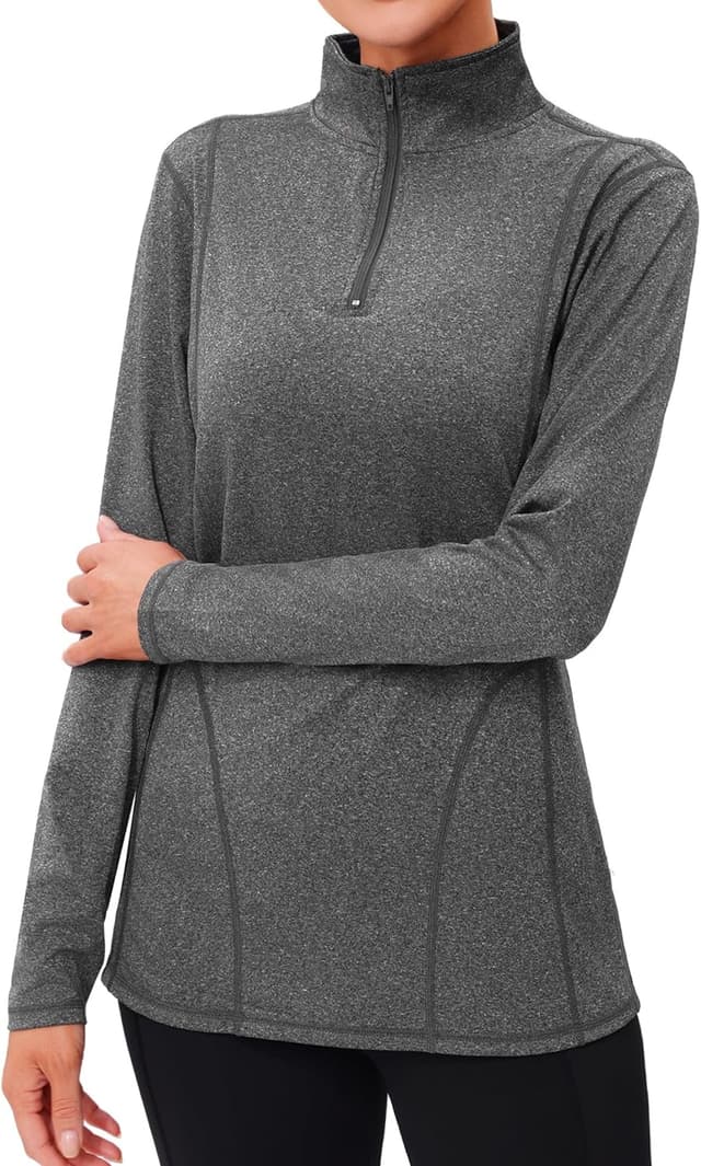 Detalle 2 de Terecey Tee Shirt Sport Femme à manches longues avec 1/4 zip pour running, fitness et salle