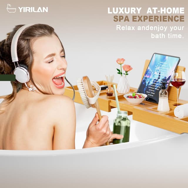 Detalle 2 de Yirilan Badewannenablage 41 Zoll Bambus