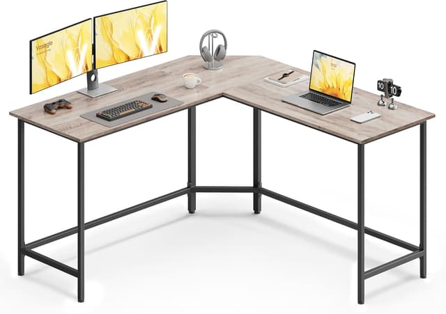 Detalle de VASAGLE L-förmiger Schreibtisch (140 x 140 x 76 cm) für die Ecke – platzsparender Eck- & Gaming-Tisch Greige meliert-tintenschwarz