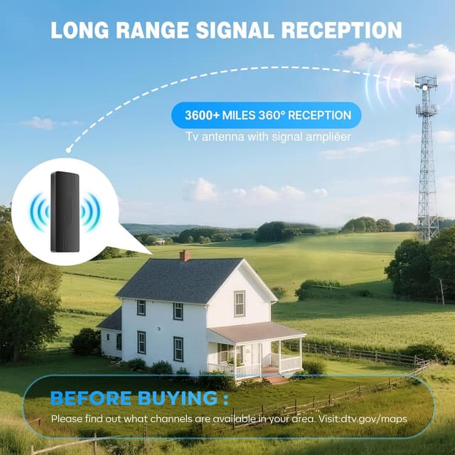 Thumbnail 6 de PVBKZ 2026 Upgraded Indoor/Outdoor TV Antenna with 39ft Coaxial Cable and Amplified Booster