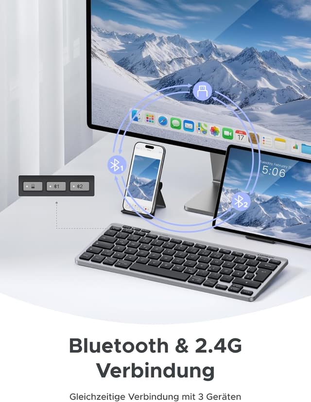 Thumbnail 2 de UGREEN Bluetooth Tastatur BT5.3+2.4G QWERTZ
